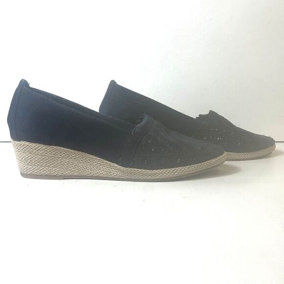 Karen Scott Navy Blue Fabric Cutout Glitter Slip On Comfort Wedges Women's 9.5 M - Picture 4 of 11